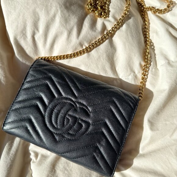 Black Gucci GG Marmont Wallet on Chain Purse - Picture 9 of 15
